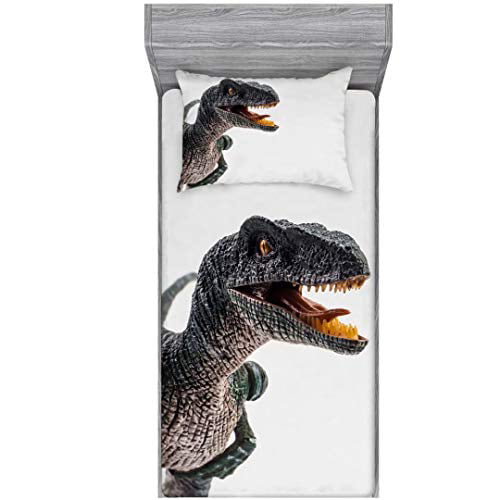 HomHomHa Dinosaur Fitted Sheets for Boys Twin Size Tyrannosaurus White Sheets Dinosaur Sheet Set with Pillowcase Soft Comfy 100% Microfiber 